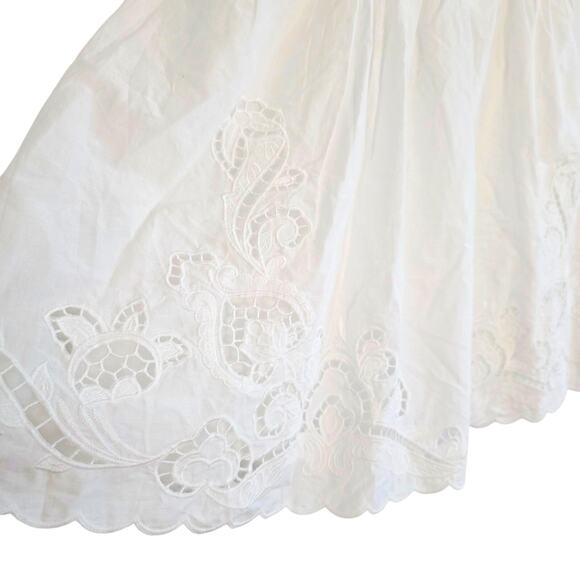 Zara White Cotton Eyelet Embroidered V-Neck Mini Halter Dress Lined Size Large - Picture 7 of 13